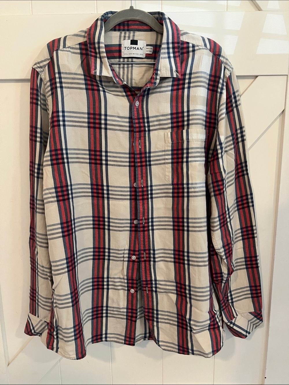 Topman Red, Cream & Navy Plaid Button-Down Shirt